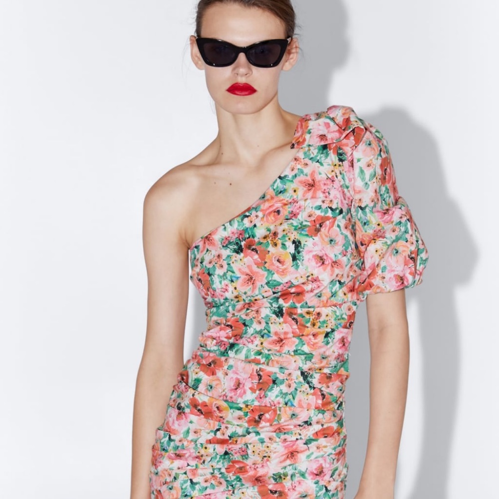 Zara floral one shoulder mini dress